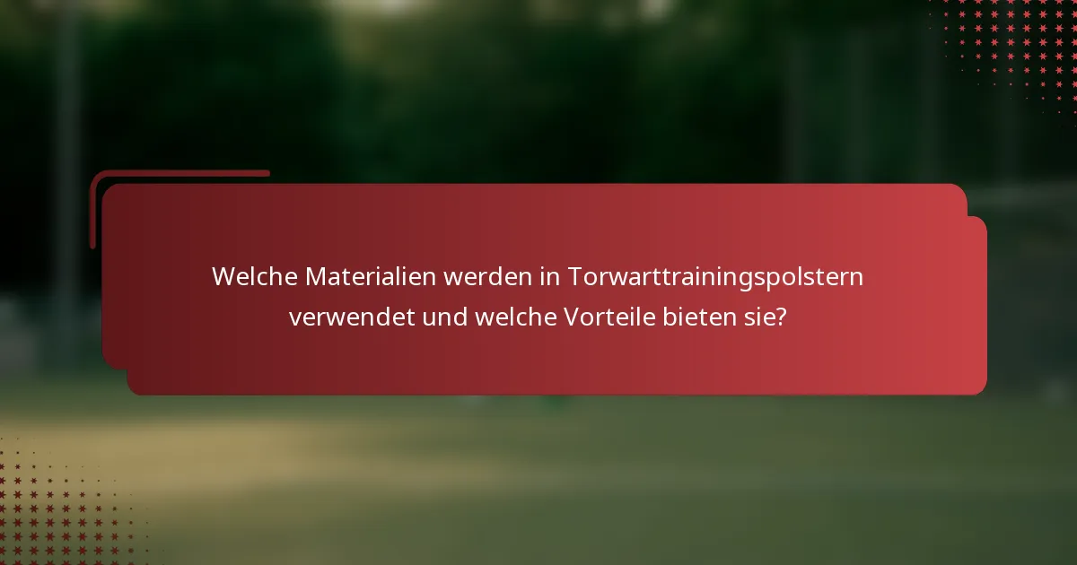 Welche Materialien werden in Torwarttrainingspolstern verwendet und welche Vorteile bieten sie?